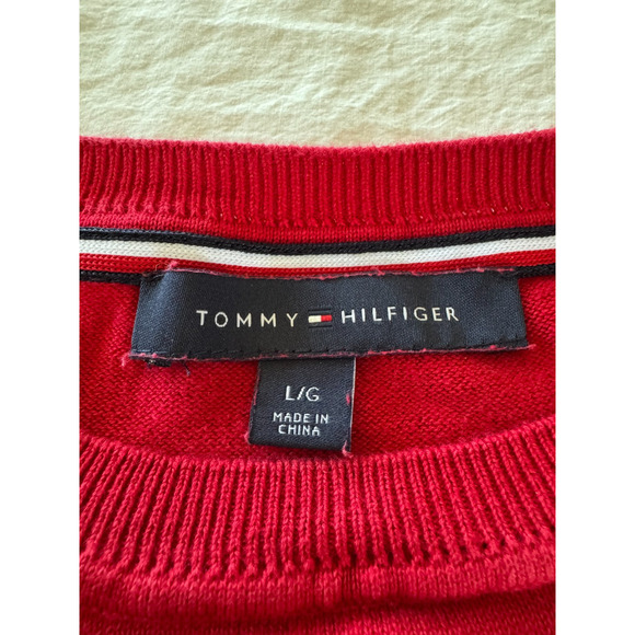 Vtg Tommy Hilfiger Graphic Polar Bear Red Pullover Sweater Top Sz L Large - Picture 2 of 10